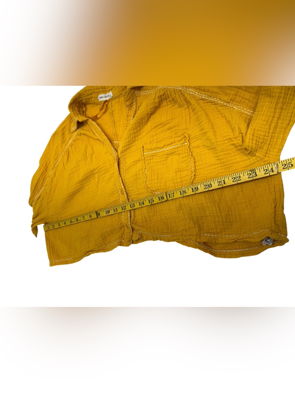 Avec Les Filles Mustard Yellow Cropped Gauze Button-Down Shirt - Picture 3 of 9
